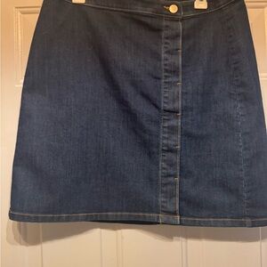LOFT Dark Blue Denim Mini Skirt with Button Detail